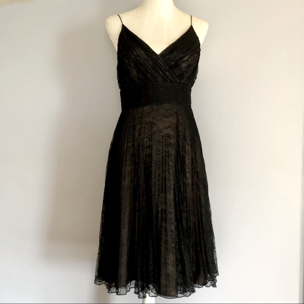 Carmen Marc Valvo Black Lace Silk Cocktail Dress 8